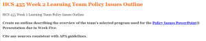 HCS 455 Week 2 Learning Team Policy Issues Outline