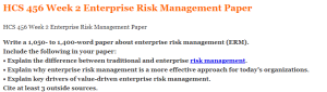 HCS 456 Week 2 Enterprise Risk Management Paper