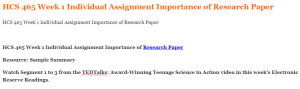 HCS 465 Week 1 Individual Assignment Importance of Research Paper