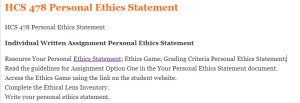 HCS 478 Personal Ethics Statement