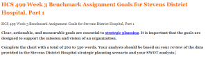 HCS 499 Week 3 Benchmark Assignment Goals for Stevens District Hospital, Part 1