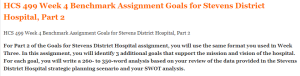 HCS 499 Week 4 Benchmark Assignment Goals for Stevens District Hospital, Part 2