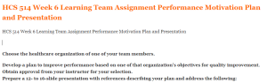 HCS 514 Week 6 Learning Team Assignment Performance Motivation Plan and Presentation