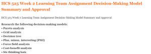 HCS 525 Week 2 Learning Team Assignment Decision-Making Model Summary and Approval