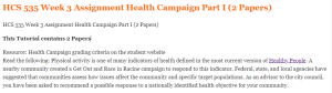 HCS 535 Week 3 Assignment Health Campaign Part I (2 Papers)