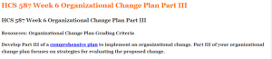 HCS 587 Week 6 Organizational Change Plan Part III