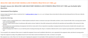 HEALTH CARE DELIVERY MODELS AND NURSING PRACTICE GCU NRS 440
