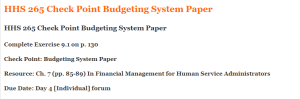 HHS 265 Check Point Budgeting System Paper