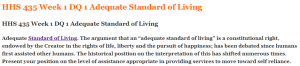 HHS 435 Week 1 DQ 1 Adequate Standard of Living