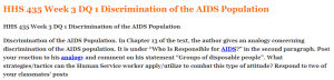 HHS 435 Week 3 DQ 1 Discrimination of the AIDS Population 