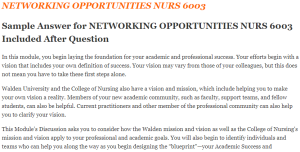 NETWORKING OPPORTUNITIES NURS 6003