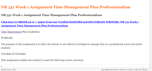 NR 351 Week 1 Assignment Time Management Plan Professionalism