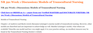 NR 391 Week 1 Discussion1 Models of Transcultural Nursing