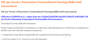 NR 391 Week 2 Discussion Transcultural Nursing Skills Self-Assessment