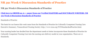 NR 391 Week 6 Discussion Standards of Practice
