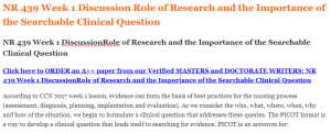 NR 439 Week 1 DiscussionRole of Research and the Importance of the Searchable Clinical Question