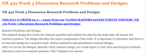 NR 439 Week 3 Discussion Research Problems and Designs