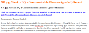NR 443 Week 2 DQ 2 Communicable Diseases (graded) Recent