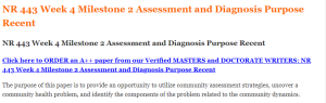 NR 443 Week 4 Milestone 2 Assessment and Diagnosis Purpose Recent