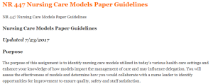 NR 447 Nursing Care Models Paper Guidelines