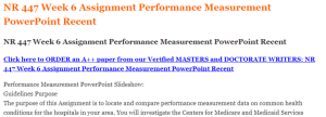 NR 447 Week 6 Assignment Performance Measurement PowerPoint Recent