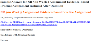 NR 500 Week 5 Assignment Evidence-Based Practice Assignment