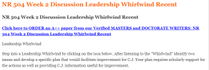 NR 504 Week 2 Discussion Leadership Whirlwind Recent