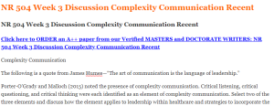 NR 504 Week 3 Discussion Complexity Communication Recent