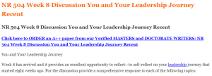 NR 504 Week 8 Discussion You and Your Leadership Journey Recent