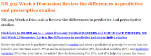 NR 505 Week 2 Discussion Review the differences in predictive and prescriptive studies