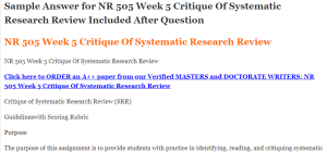 NR 505 Week 5 Critique Of Systematic Research Review