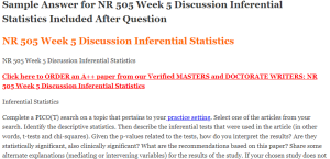 NR 505 Week 5 Discussion Inferential Statistics