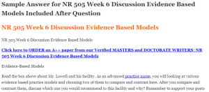 NR 505 Week 6 Discussion Evidence Based Models
