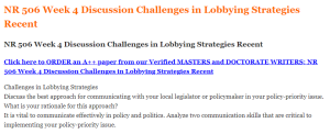 NR 506 Week 4 Discussion Challenges in Lobbying Strategies Recent