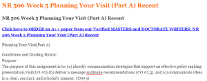 NR 506 Week 5 Planning Your Visit (Part A) Recent