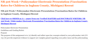 NR 506 Week 7 Policymaker Electronic Presentation (Vaccination Rates for Children in Ingham County, Michigan) Recent