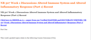 NR 507 Week 1 Discussions Altered Immune System and Altered Inflammatory Response (Part 1) Recent