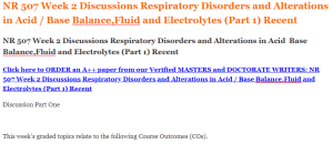 NR 507 Week 2 Discussions Respiratory Disorders and Alterations in Acid  Base Balance,Fluid and Electrolytes (Part 1) Recent