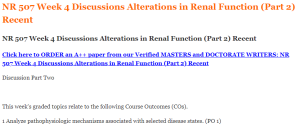 NR 507 Week 4 Discussions Alterations in Renal Function (Part 2) Recent