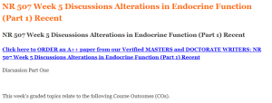 NR 507 Week 5 Discussions Alterations in Endocrine Function (Part 1) Recent