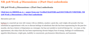 NR 508 Week 4 Discussions 1 (Part One) anhedonia