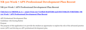 NR 510 Week 7 APN Professional Development Plan Recent