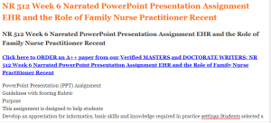 NR 512 Week 6 Narrated PowerPoint Presentation Assignment EHR and the Role of Family Nurse Practitioner Recent