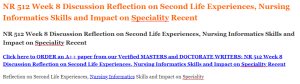 NR 512 Week 8 Discussion Reflection on Second Life Experiences, Nursing Informatics Skills and Impact on Speciality Recent