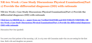 NR 601 Week 1 Case Study Discussions Physical Examination​(Part 1) Provide the differential diagnoses (DD) with rationale