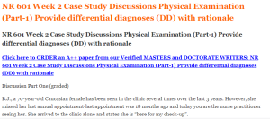 NR 601 Week 2 Case Study Discussions Physical Examination​ (Part-1) Provide differential diagnoses (DD) with rationale