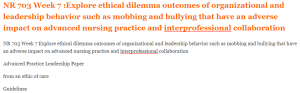 NR 703 Week 7 Explore ethical dilemma outcomes of organizational and leadership behavior