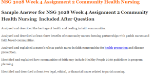 NSG 3028 Week 4 Assignment 2 Community Health Nursing 