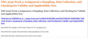 NSG 3036 Week 3 Assignment 2 Sampling, Data Collection, and Checking for Validity and Applicability New