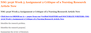 NSG 3036 Week 5 Assignment 2 Critique of a Nursing Research Article New